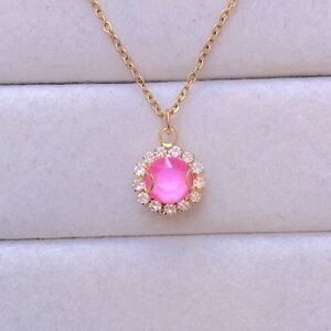 Hot Pink + Gold Crystal Halo Drop Necklace